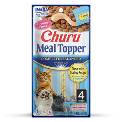 Ласощі INABA Churu MEAL TOPPER для котів, кремовий мус із тунцем і морським гребінцем, 4×14 г