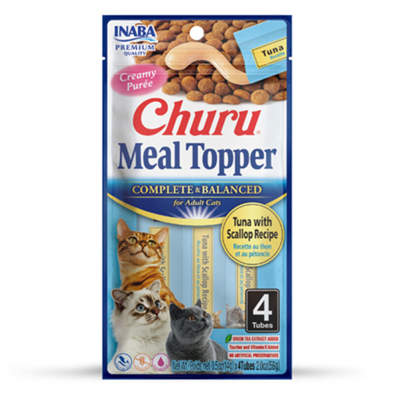 Ласощі INABA Churu MEAL TOPPER для котів, кремовий мус із тунцем і морським гребінцем, 4×14 г