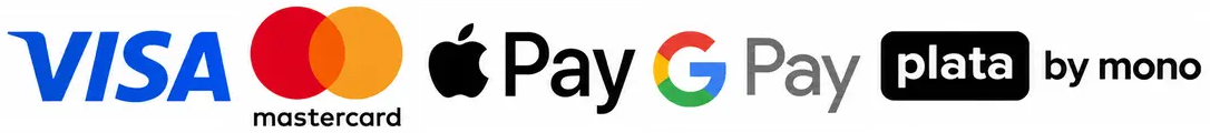 Visa, Mastercard, Apple Pay, Google Pay, plata by mono